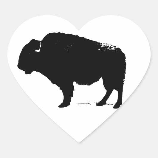 Zwarte en witte Pop Art Buffalo Bison Hart Sticker (Voorkant)