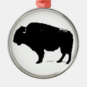 Zwarte en witte Pop Art Buffalo Bison Metalen Ornament