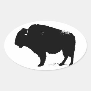 Zwarte en witte Pop Art Buffalo Bison Ovale Sticker