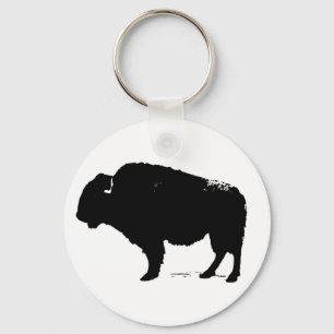 Zwarte en witte Pop Art Buffalo Bison Sleutelhanger