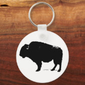 Zwarte en witte Pop Art Buffalo Bison Sleutelhanger (Voorkant)
