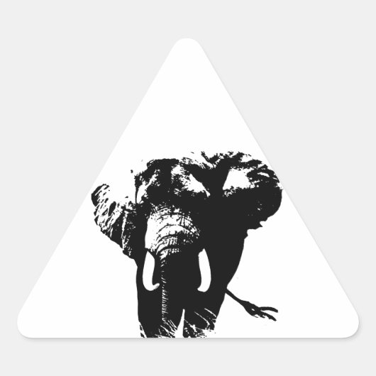 Zwarte en witte Pop Art Elephant Driehoek Sticker (Voorkant)