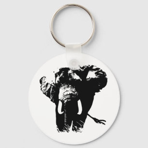 Zwarte en witte Pop Art Elephant Sleutelhanger