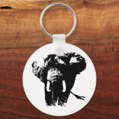 Zwarte en witte Pop Art Elephant Sleutelhanger (Voorkant)
