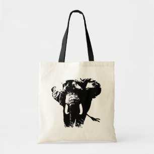 Zwarte en witte Pop Art Elephant Tote Bag