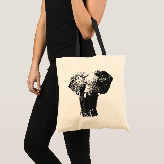 Zwarte en witte Pop Art Elephant Tote Bag (Voorkant (product))