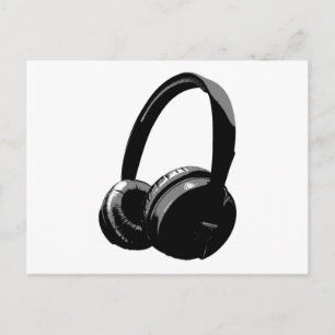 Zwarte en witte Pop Art Headphone Briefkaart