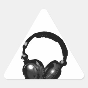 Zwarte en witte Pop Art Headphone Driehoek Sticker