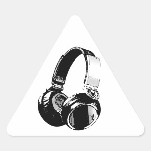 Zwarte en witte Pop Art Headphone Driehoek Sticker