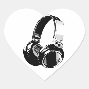 Zwarte en witte Pop Art Headphone Hart Sticker