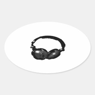 Zwarte en witte Pop Art Headphone Ovale Sticker