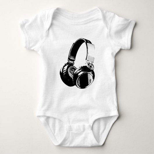 Zwarte en witte Pop Art Headphone Romper (Voorkant)