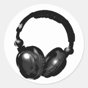 Zwarte en witte Pop Art Headphone Ronde Sticker