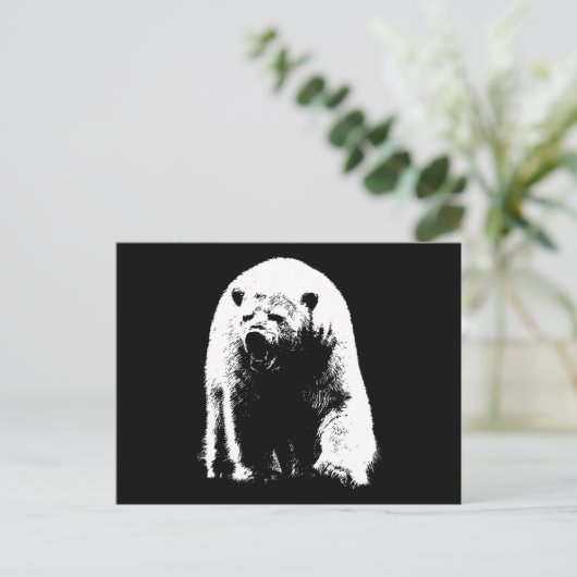 Zwarte en witte Pop Art Polar Beer Briefkaart (Staand voorkant)