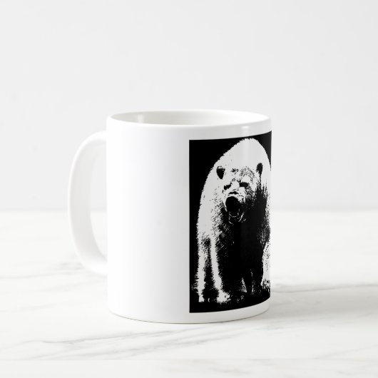 Zwarte en witte Pop Art Polar Beer Koffiemok (Voorkant links)