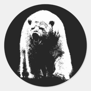 Zwarte en witte Pop Art Polar Beer Ronde Sticker