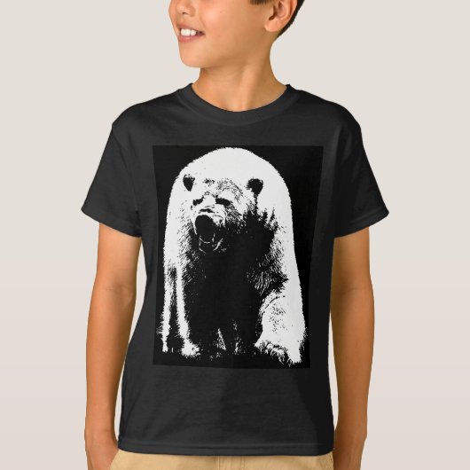 Zwarte en witte Pop Art Polar Beer T-shirt (Voorkant)