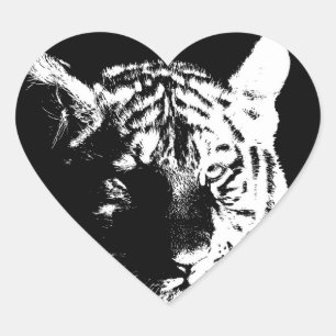Zwarte en witte Pop Art Tiger Hart Sticker