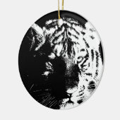 Zwarte en witte Pop Art Tiger Keramisch Ornament (Links)