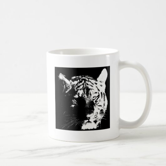 Zwarte en witte Pop Art Tiger Koffiemok (Rechts)