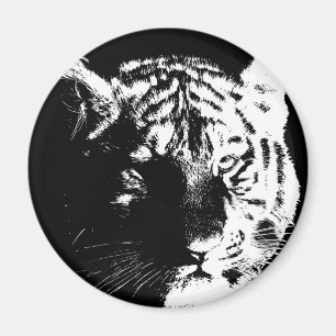 Zwarte en witte Pop Art Tiger Magneet