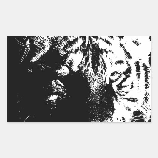 Zwarte en witte Pop Art Tiger Rechthoekige Sticker (Voorkant)