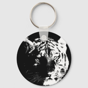 Zwarte en witte Pop Art Tiger Sleutelhanger