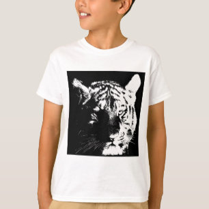 Zwarte en witte Pop Art Tiger T-shirt