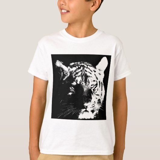 Zwarte en witte Pop Art Tiger T-shirt (Voorkant)