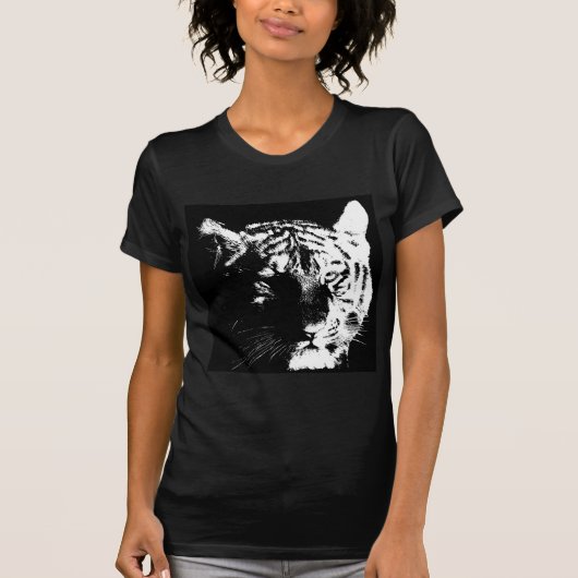 Zwarte en witte Pop Art Tiger T-shirt (Voorkant)