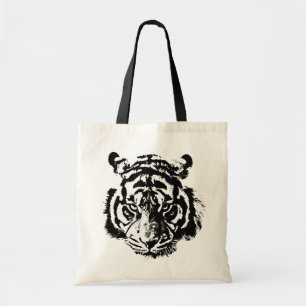 Zwarte en witte Pop Art Tiger Tote Bag