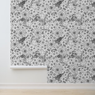 Zwarte en witte Protea Wildflower Garden Behang