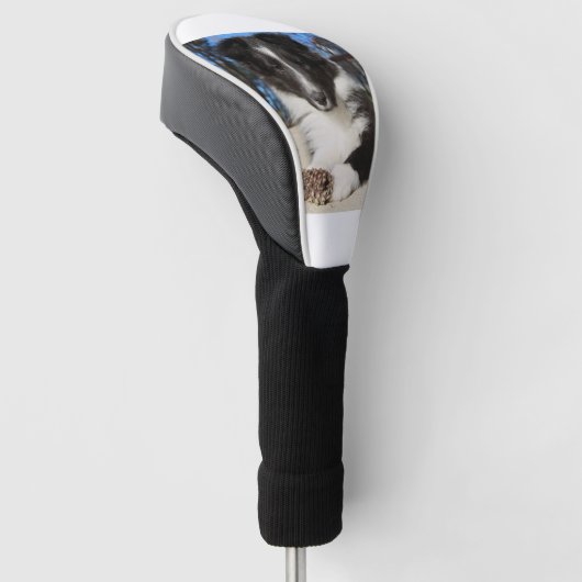 zwarte en witte puppy golfheadcover (Schuin)