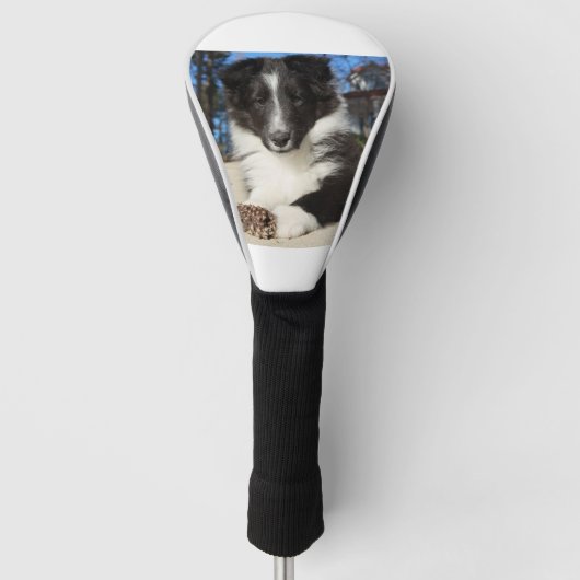 zwarte en witte puppy golfheadcover (Voorkant)