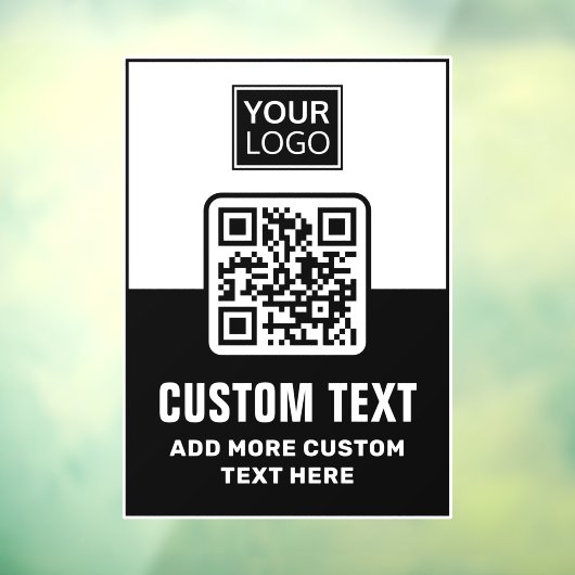Zwarte en witte QR-code, logo en aangepaste tekst Raamsticker (Vel 3)