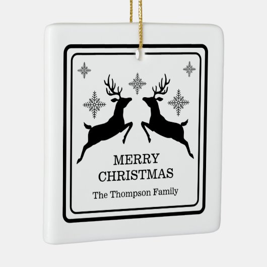 Zwarte en witte rendieren met sneeuwvlokken kerst keramisch ornament (Rechts)