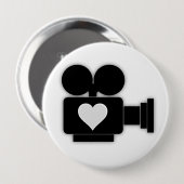 ZWARTE EN WITTE RETROMOVIE CAMERA EN HART RONDE BUTTON 4,0 CM (Voorkant /achterkant)