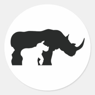 Zwarte en witte Rhino Ronde Sticker