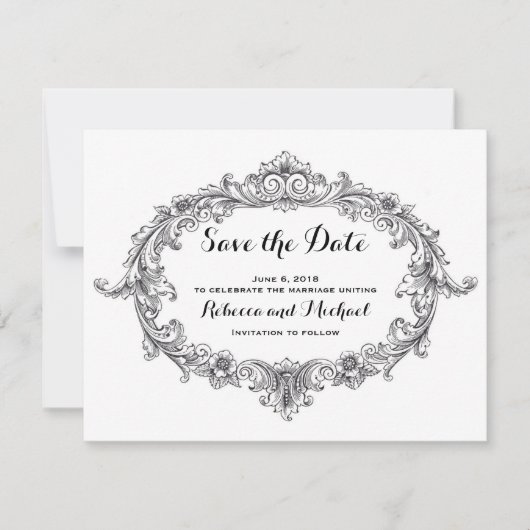 zwarte en witte rol sparen de datum save the date (Voorkant)