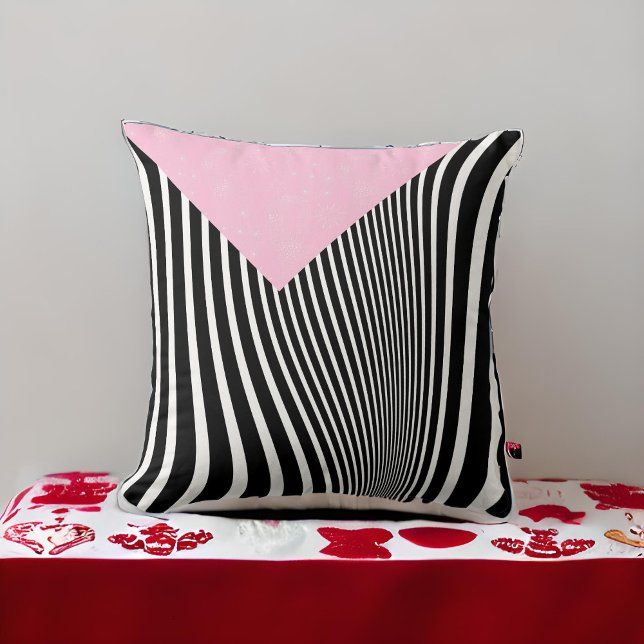 Zwarte en witte roze en Curvy Zebra Stripe Kussen (Creator heeft geüpload)