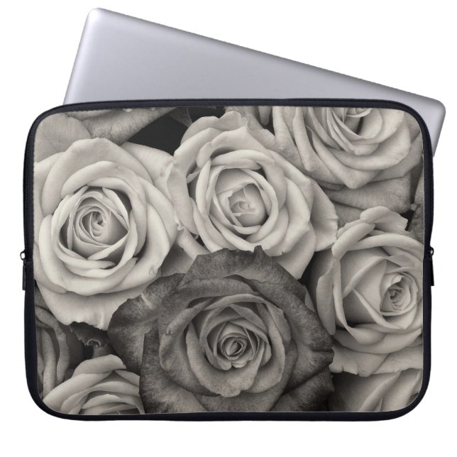  zwarte en witte rozen Bouquet van Bloemen Laptop Sleeve (Voorkant)