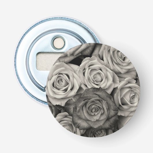 Zwarte en witte rozen button flesopener (Voorkant)