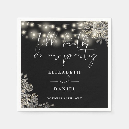 Zwarte En Witte Rozen Slingerlichten Gotische Brui Servet (Voorkant)