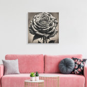Zwarte en witte rozenbloem canvas afdruk (Insitu (Woonkamer))