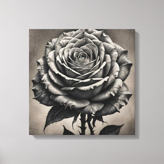 Zwarte en witte rozenbloem canvas afdruk (Voorkant)