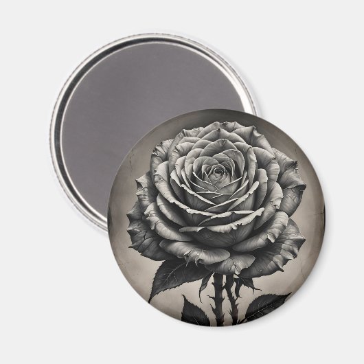 Zwarte en witte rozenbloem magneet (Voorkant / Achterkant)