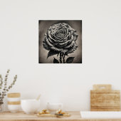 Zwarte en witte rozenbloem poster (Keuken)