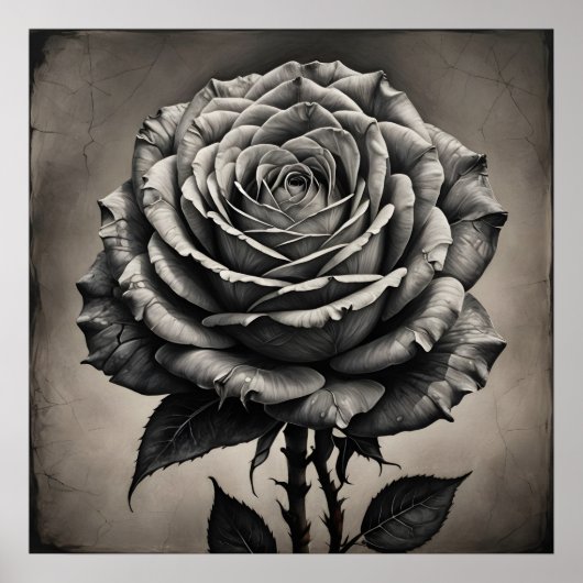 Zwarte en witte rozenbloem poster (Voorkant)