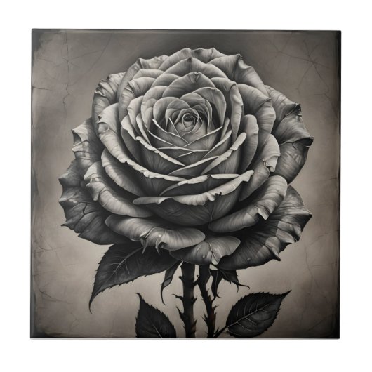 Zwarte en witte rozenbloem tegeltje (Voorkant)