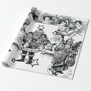 ZWARTE EN WITTE SANTA CHRISTMAS WRAPPING CADEAUPAPIER